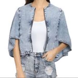 Denim Look Cropped Cape Jacket Sz S Lightweight Chambray Style Western Cowgirl